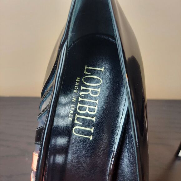 LORIBLU Made in Italy Sz 39 (US 8.5) Patent Leather Platform Pumps Salmon Black - Picture 5 of 12